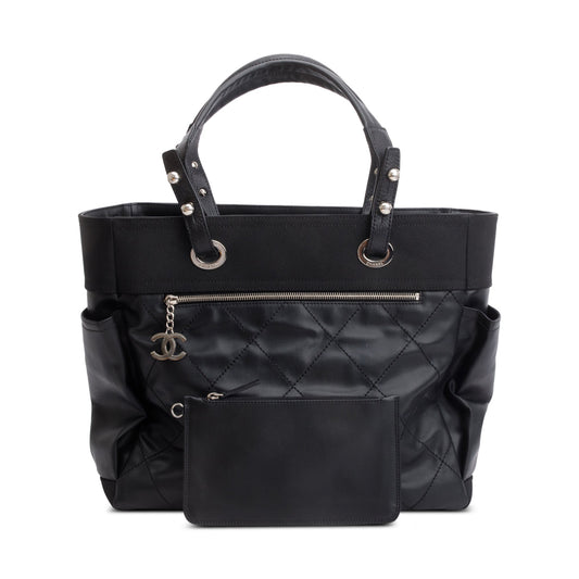 Chanel Black Quilted Coated Canvas Large Paris Biarritz Tote