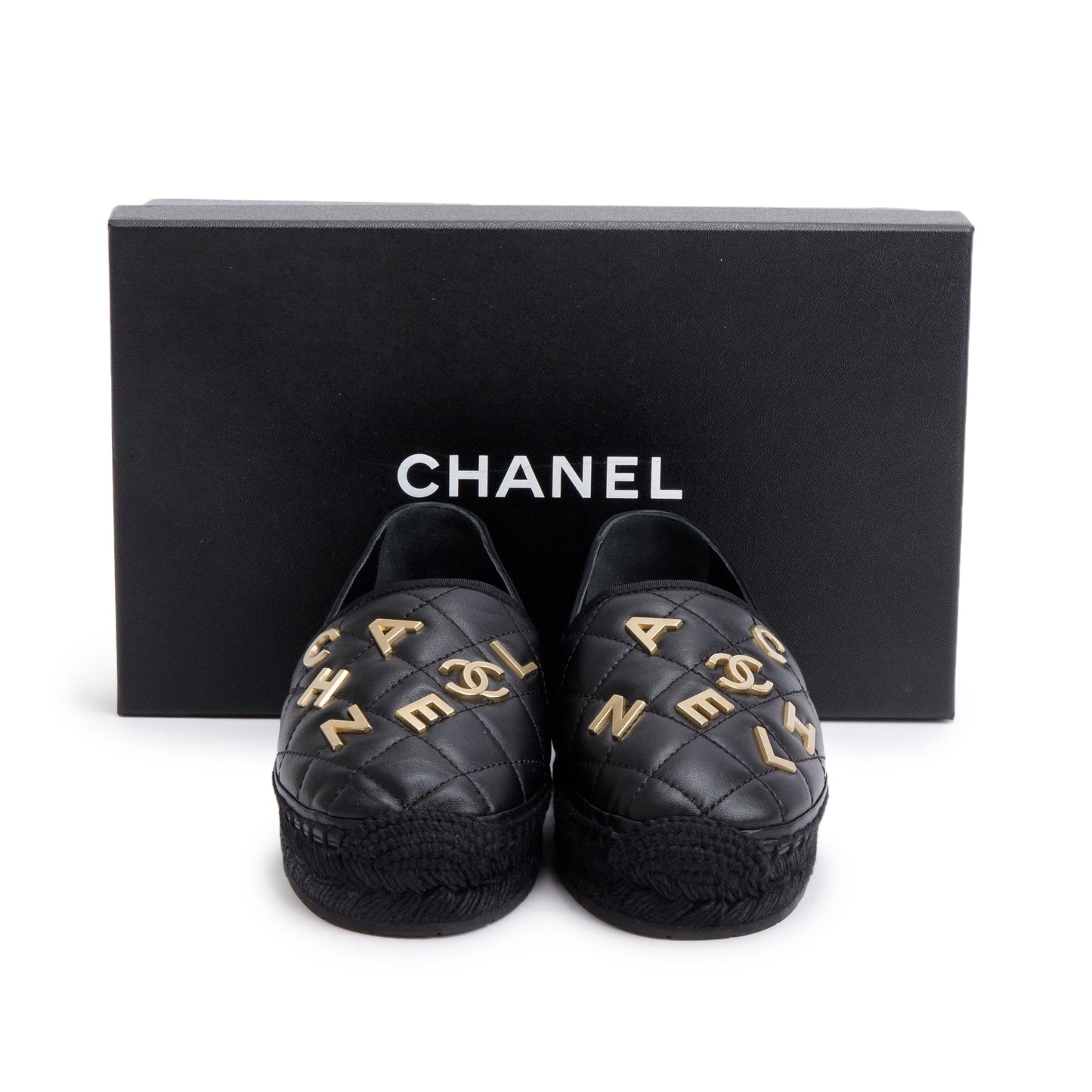 Chanel Black Quilted Lambskin Leather CC Logo Espadrilles, Size 36