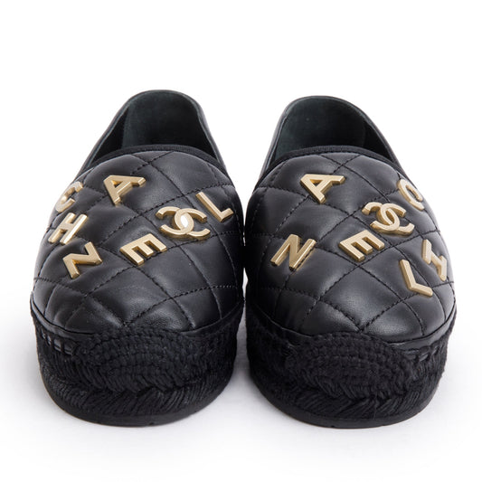 Chanel Black Quilted Lambskin Leather CC Logo Espadrilles, Size 36