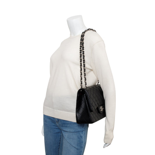Chanel Black Quilted Lambskin Leather Classic Jumbo Double Flap Bag