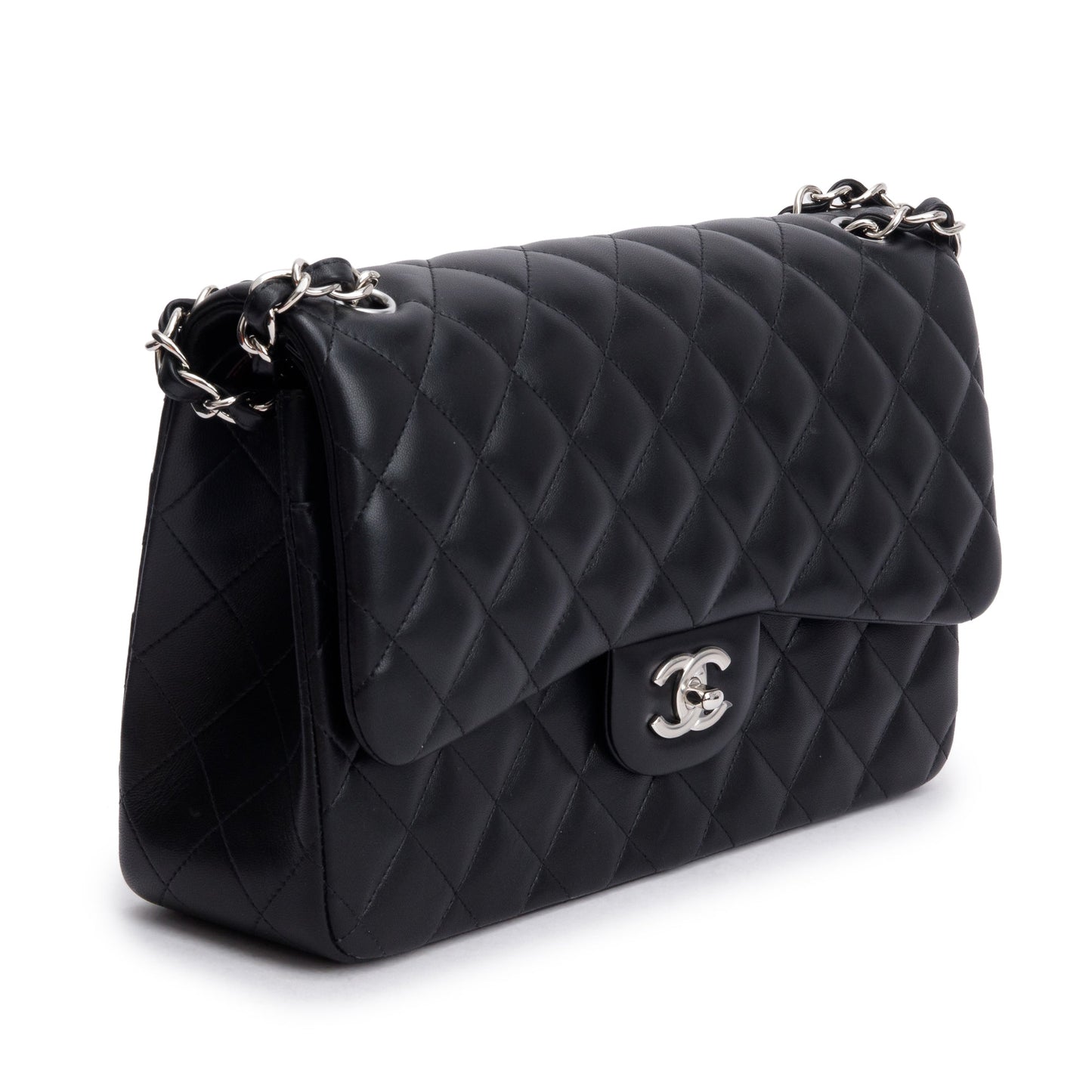 Chanel Black Quilted Lambskin Leather Classic Jumbo Double Flap Bag
