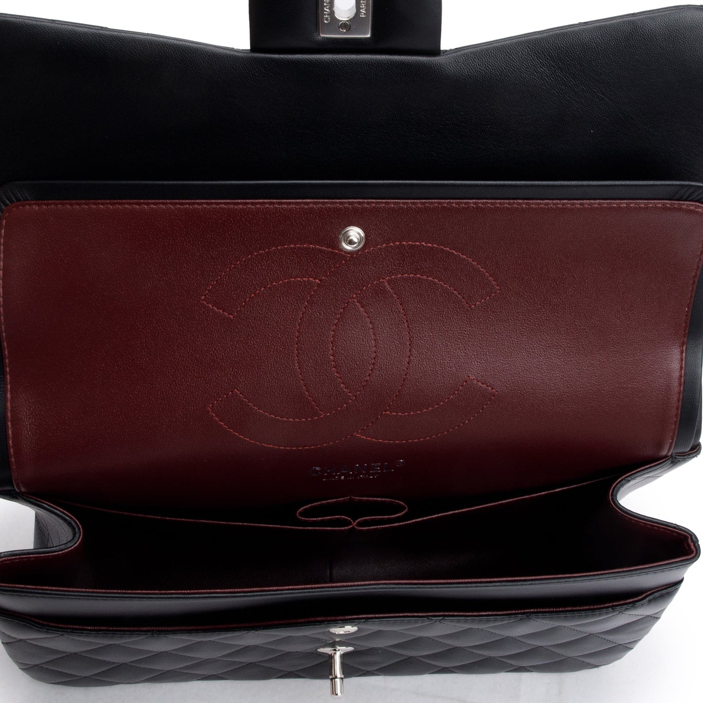 Chanel Black Quilted Lambskin Leather Classic Jumbo Double Flap Bag