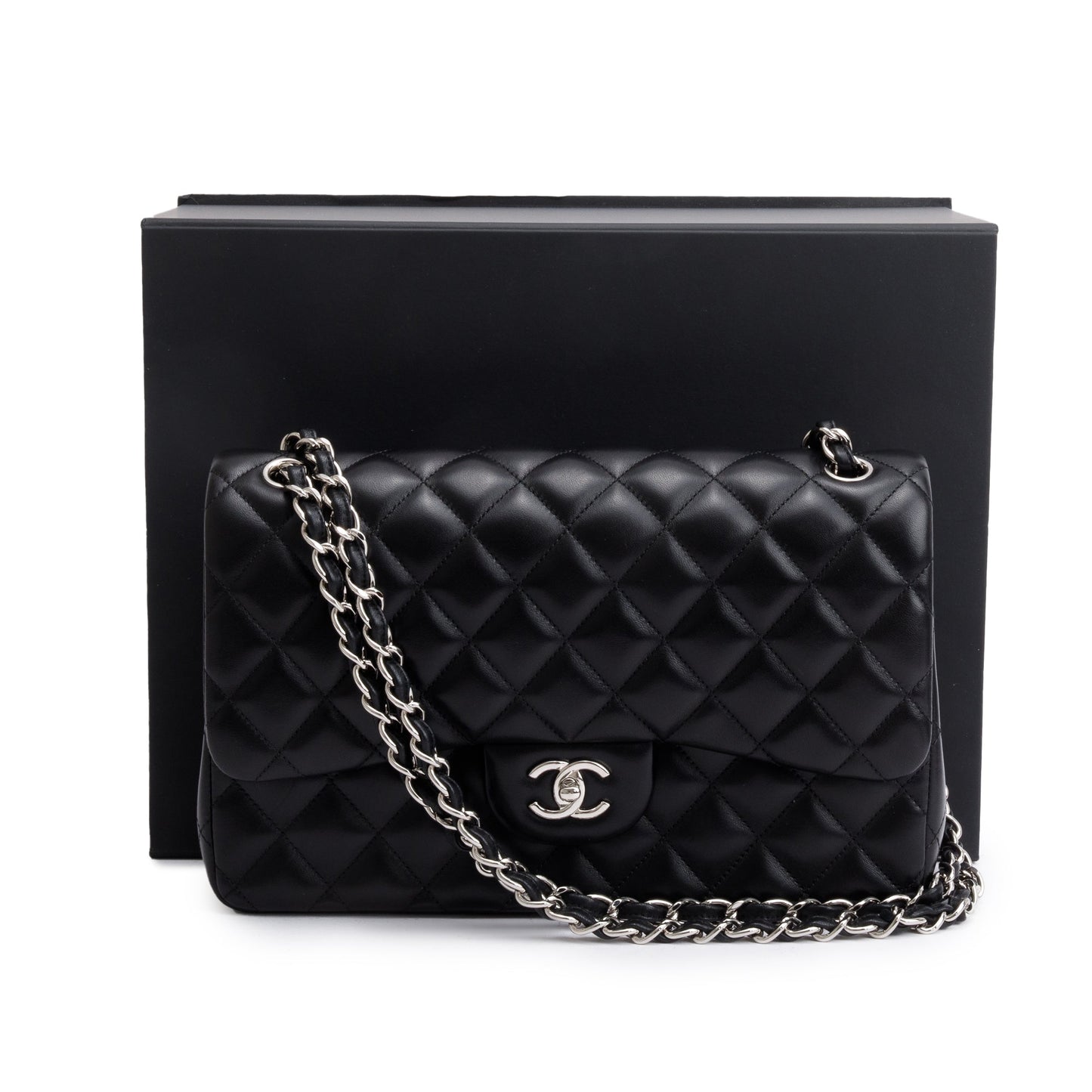 Chanel Black Quilted Lambskin Leather Classic Jumbo Double Flap Bag