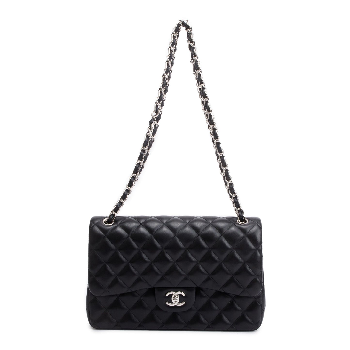 Chanel Black Quilted Lambskin Leather Classic Jumbo Double Flap Bag