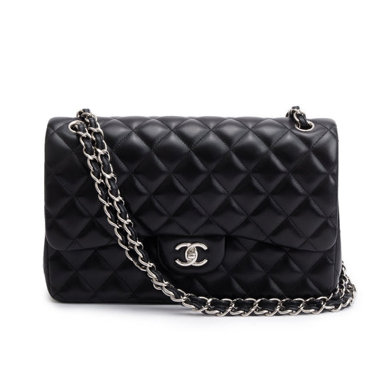 Chanel Black Quilted Lambskin Leather Classic Jumbo Double Flap Bag