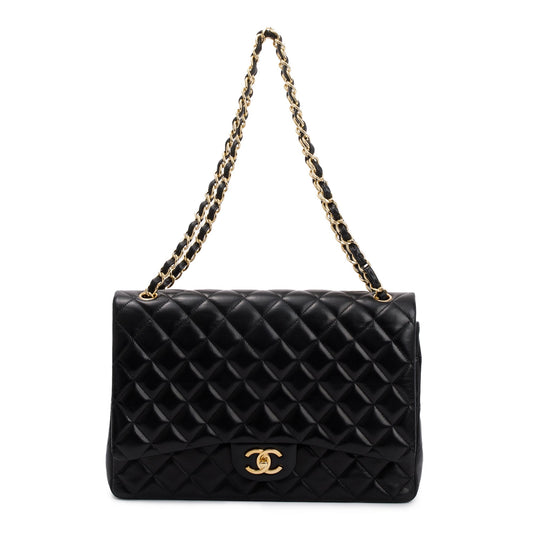 Chanel Black Quilted Lambskin Leather Classic Maxi Double Flap Bag