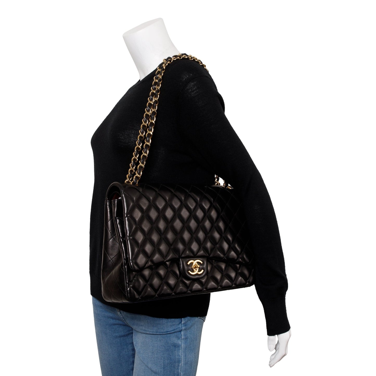 Chanel Black Quilted Lambskin Leather Classic Maxi Double Flap Bag