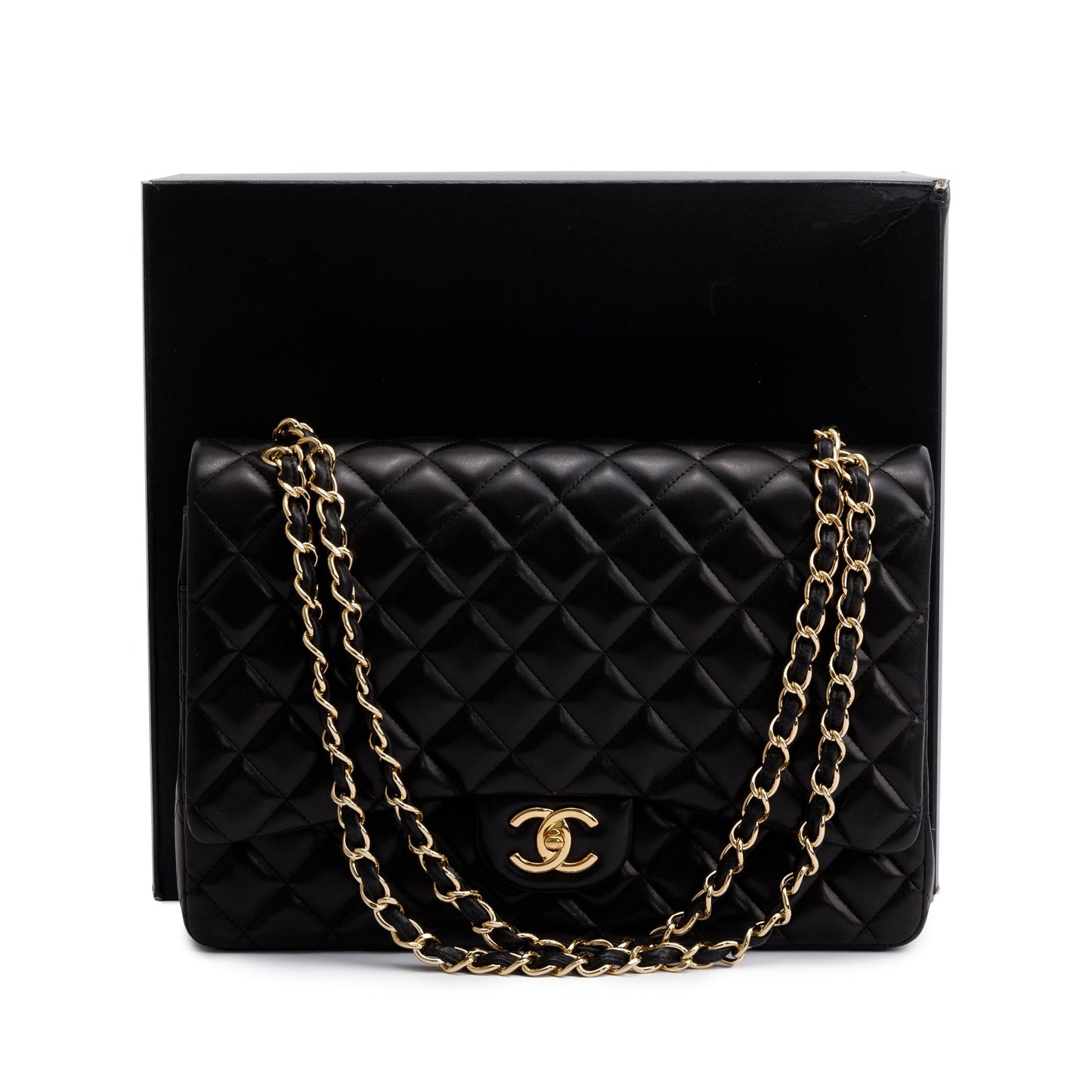 Chanel Black Quilted Lambskin Leather Classic Maxi Double Flap Bag
