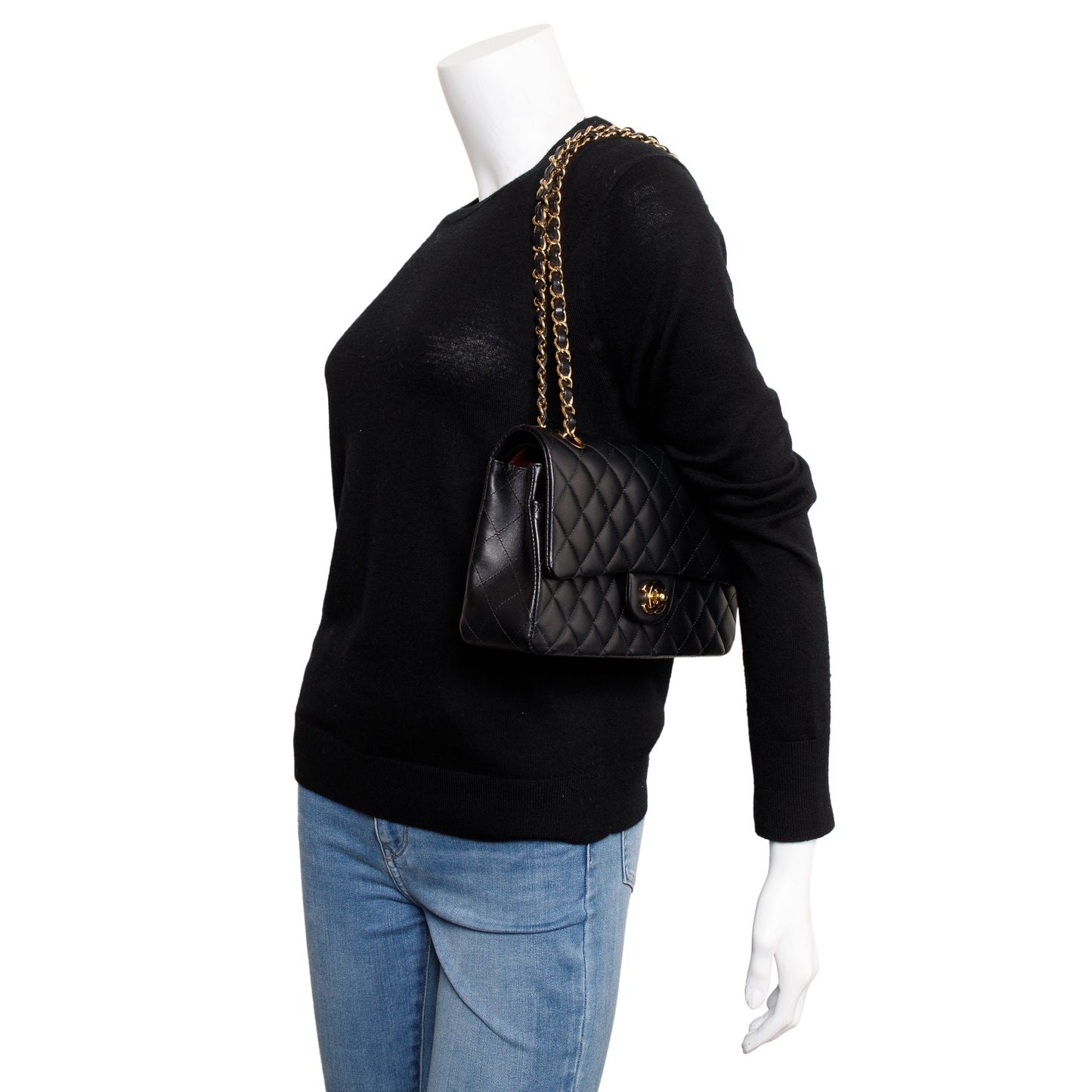 Chanel Black Quilted Lambskin Leather Classic Medium Double Flap Bag
