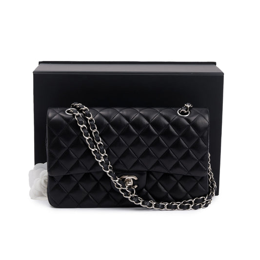 Chanel Black Quilted Lambskin Leather Classic Medium Double Flap Bag