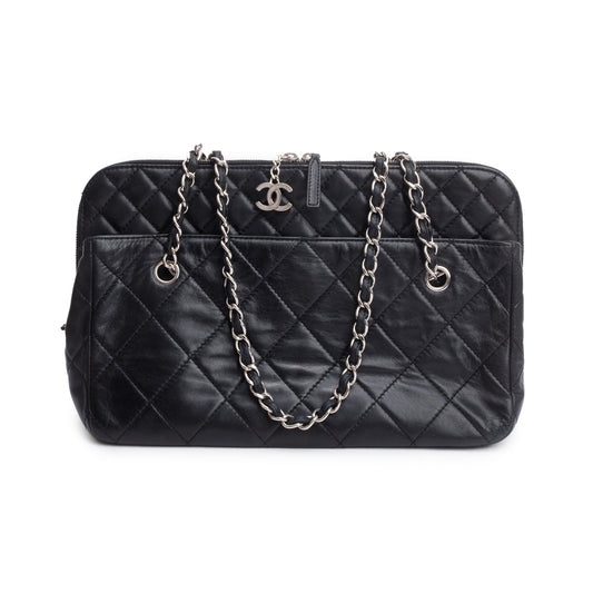 Chanel Black Quilted Lambskin Leather In The Business Camera Bag