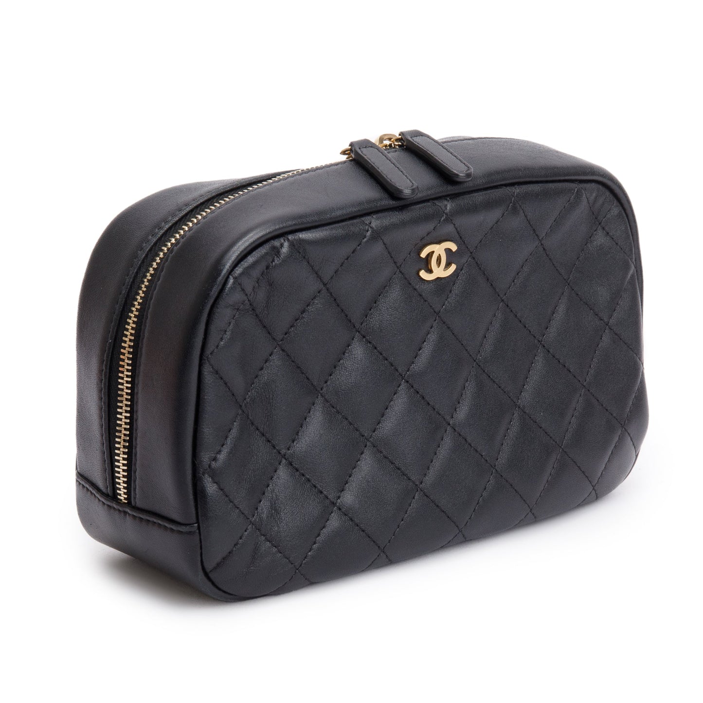 Chanel Black Quilted Lambskin Leather Large Classic Pouch
