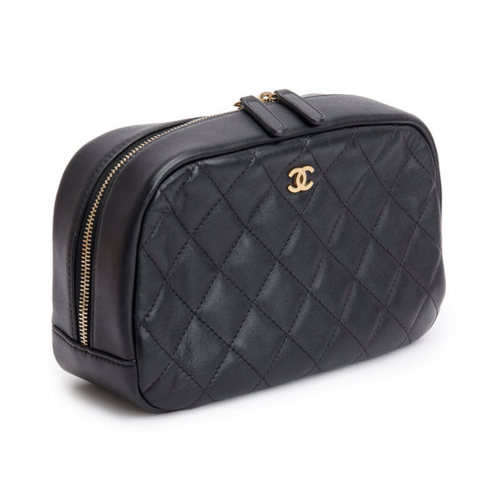 Chanel Black Quilted Lambskin Leather Large Classic Pouch