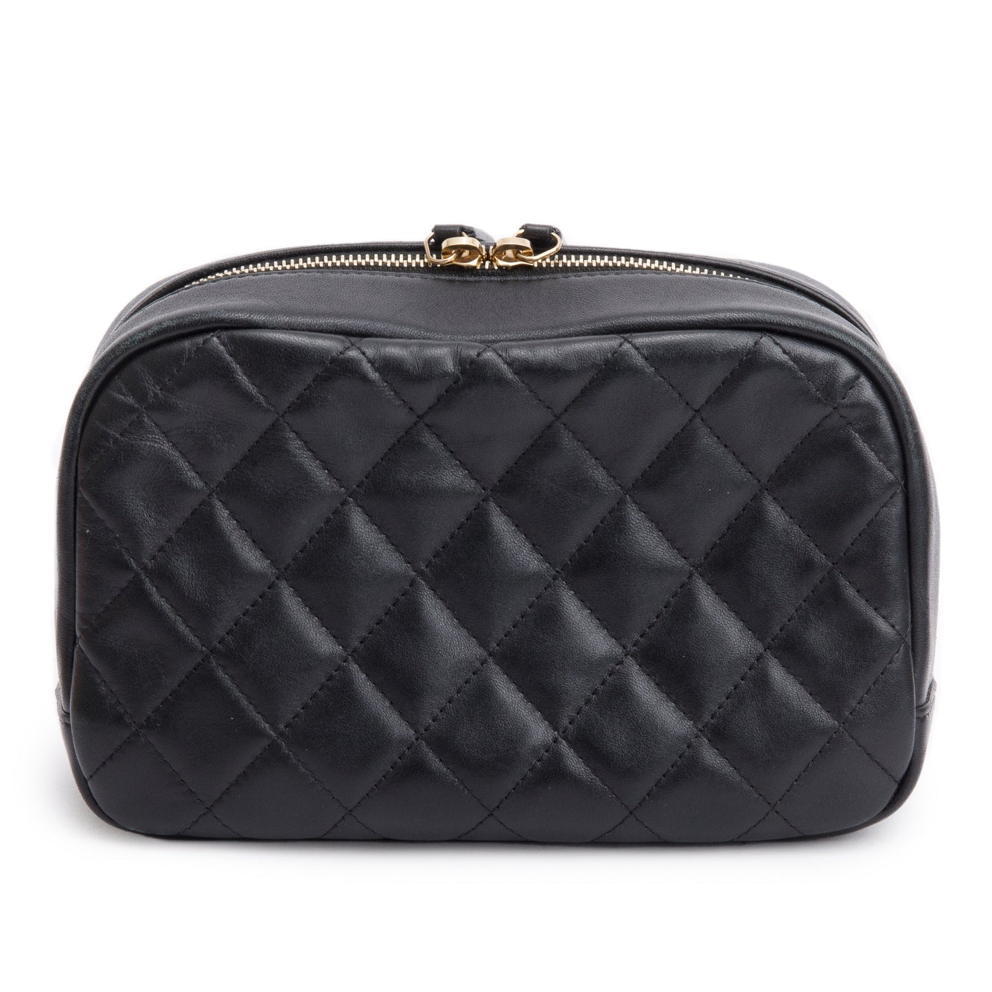 Chanel Black Quilted Lambskin Leather Large Classic Pouch