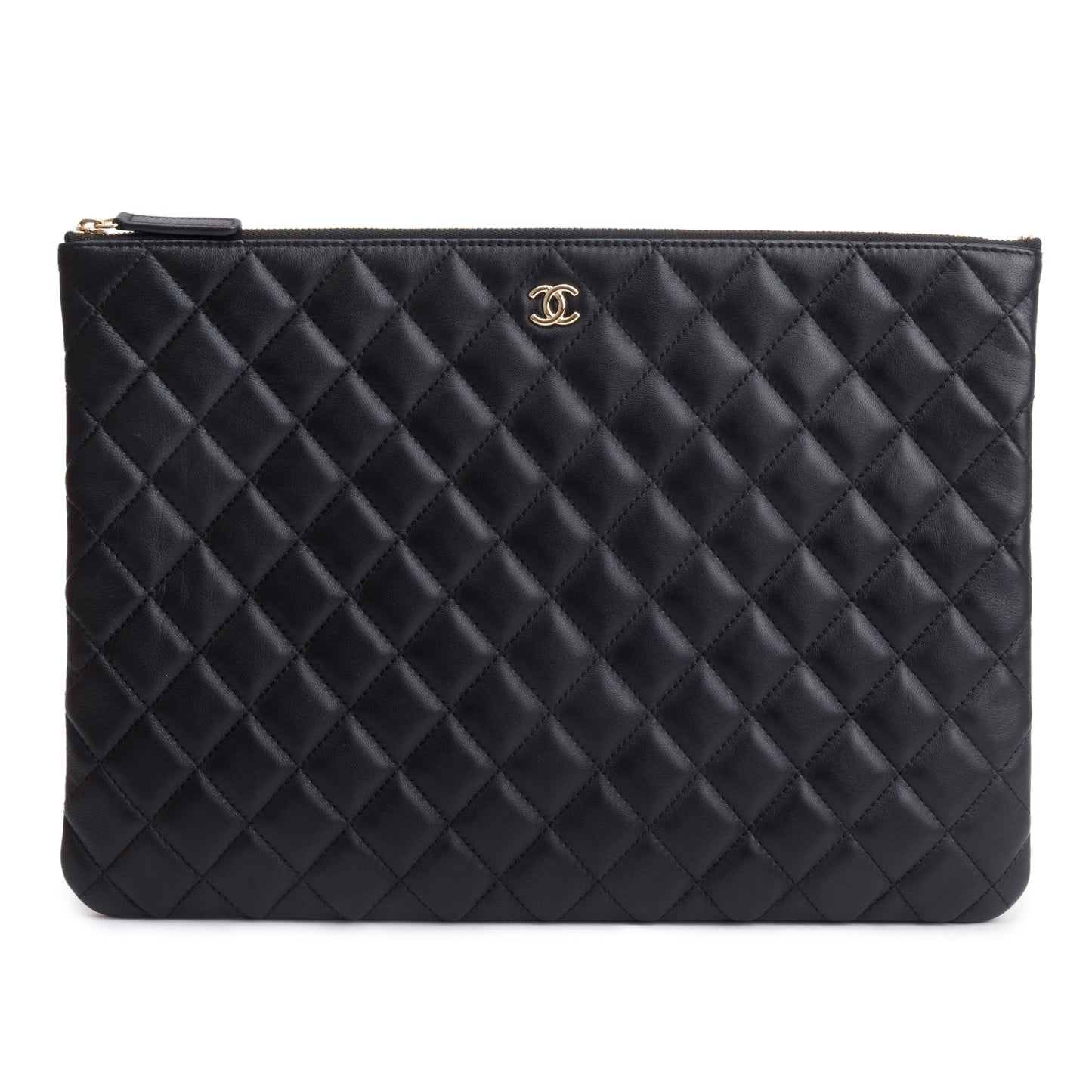 Chanel Black Quilted Lambskin Leather Large O-Case Clutch