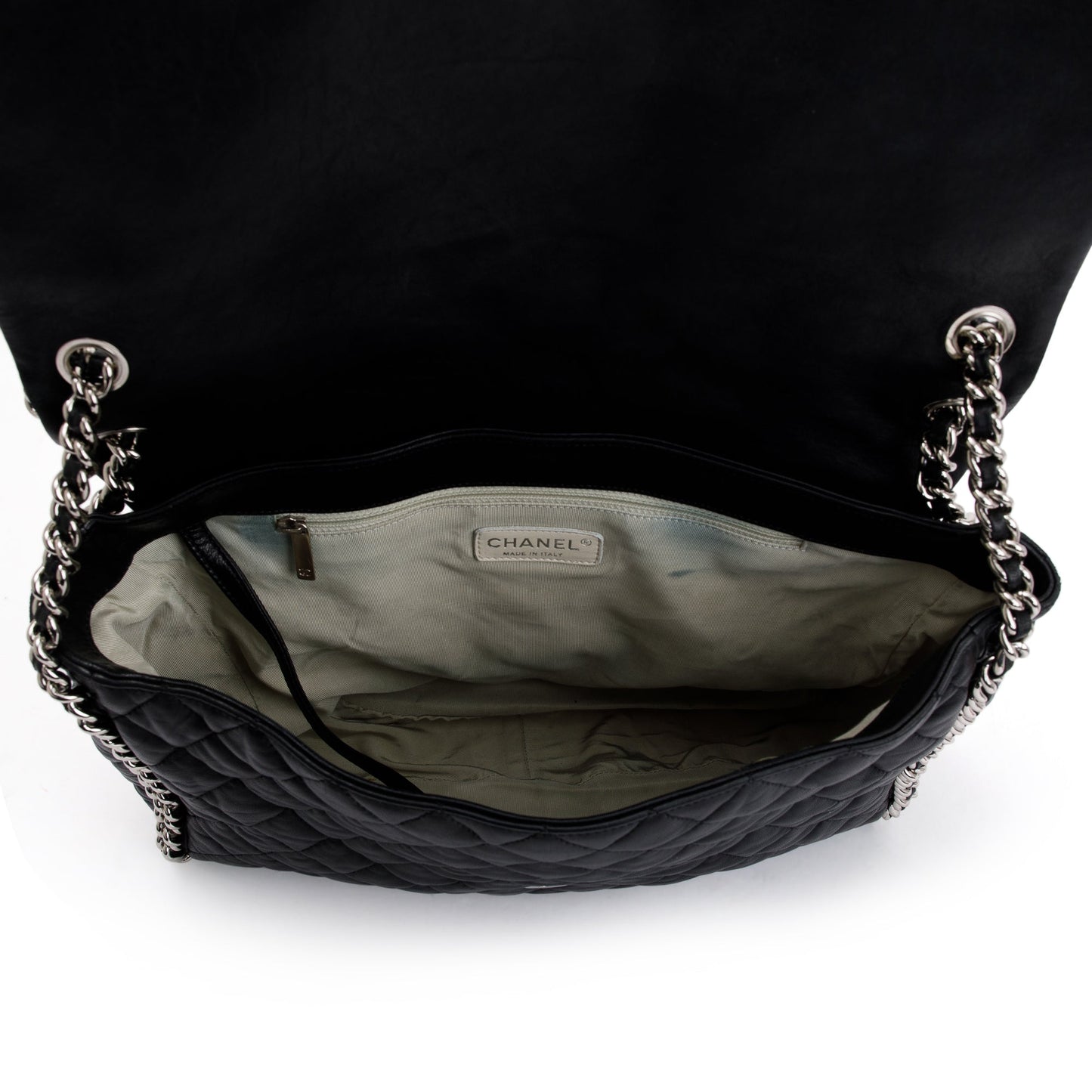 Chanel Black Quilted Lambskin Leather Maxi Chain Around Flap Bag