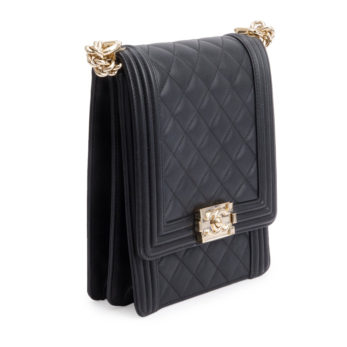 Chanel Black Quilted Lambskin Leather North/South Boy Bag