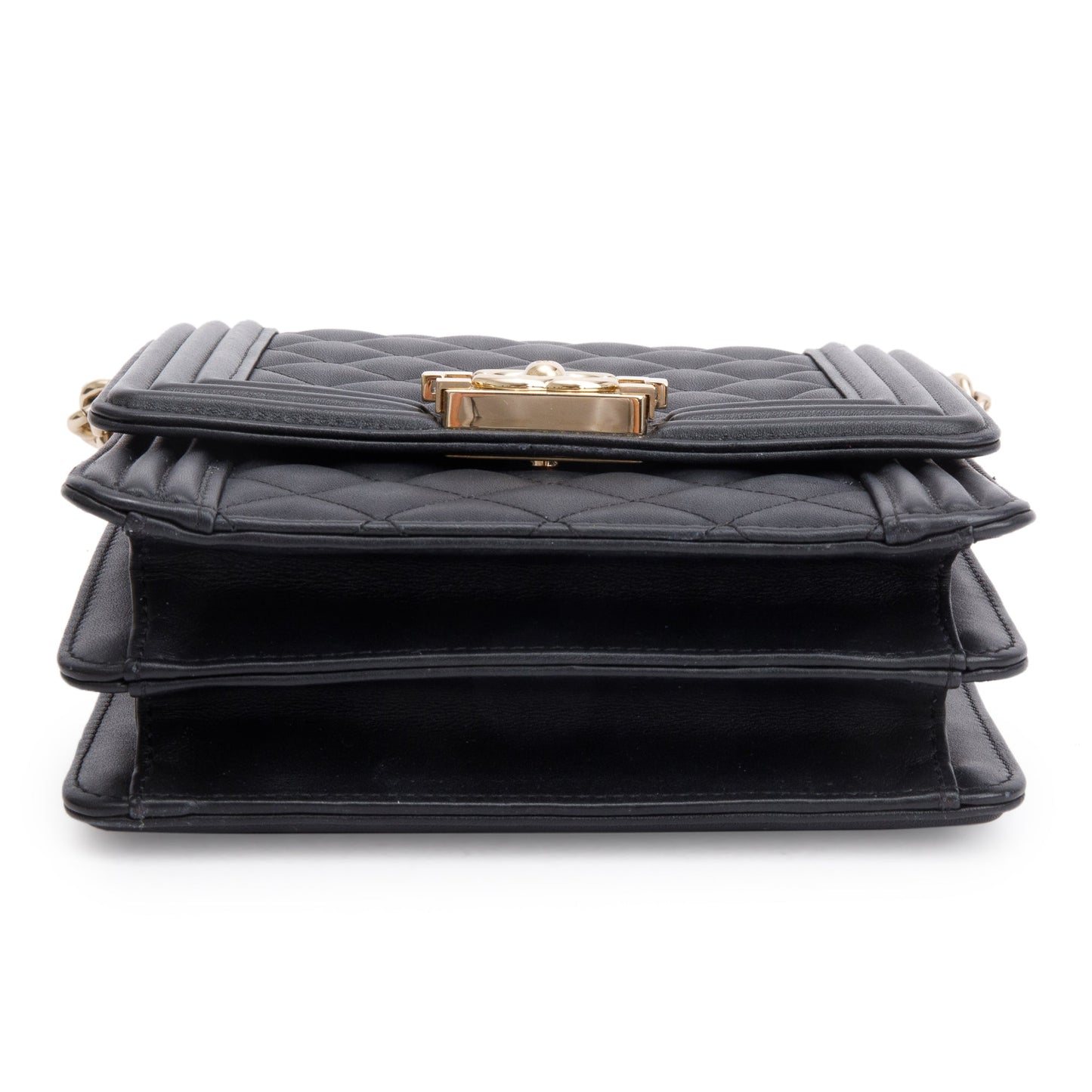 Chanel Black Quilted Lambskin Leather North/South Boy Bag