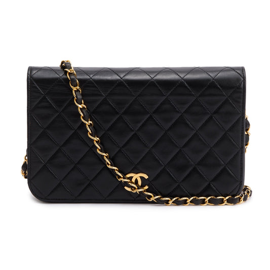 Chanel Black Quilted Lambskin Leather Vintage Medium Full Flap Bag