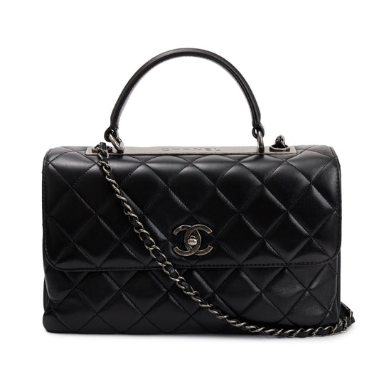 Chanel Black Quilted Lambskin Trendy CC Medium Top Handle Flap Bag