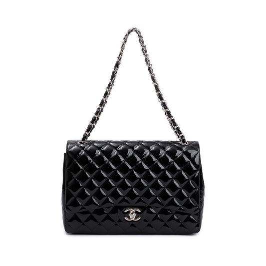 Chanel Black Quilted Patent Leather Classic Maxi Double Flap Bag