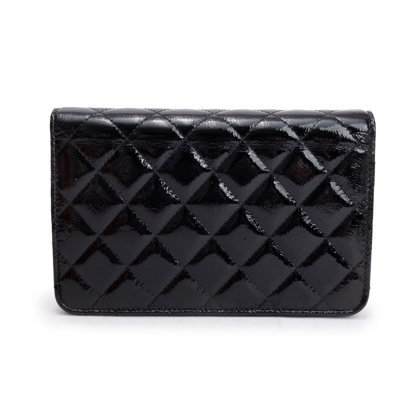 Chanel Black Quilted Patent Leather Classic Wallet on Chain