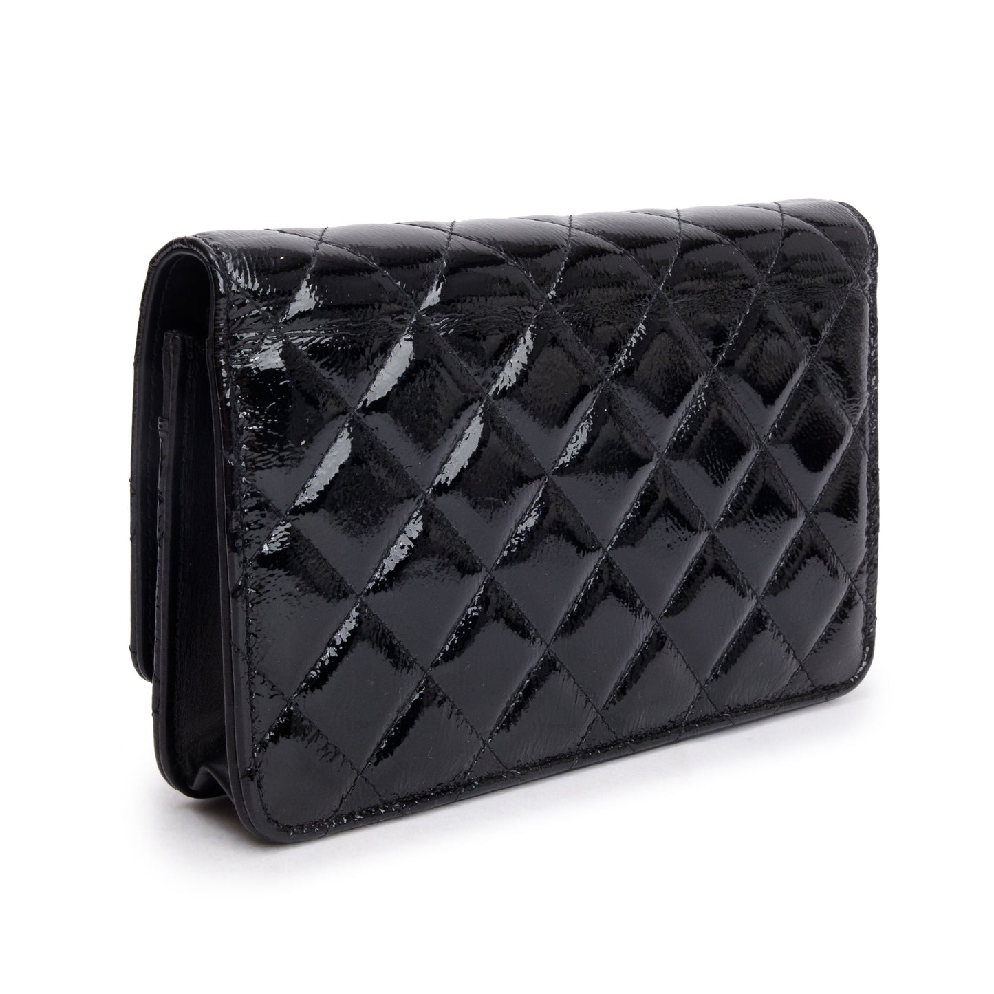 Chanel Black Quilted Patent Leather Classic Wallet on Chain