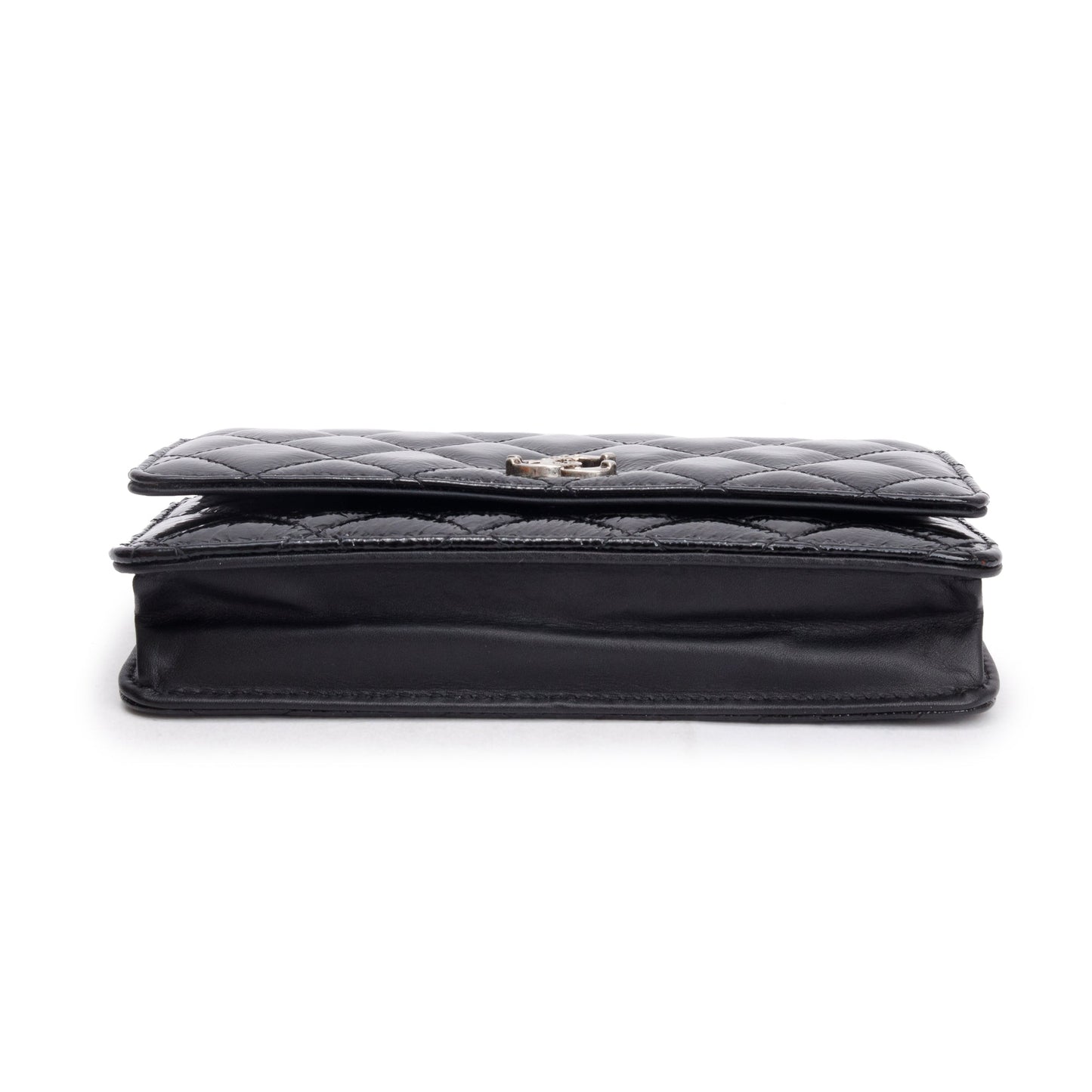Chanel Black Quilted Patent Leather Classic Wallet on Chain