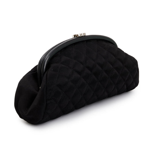 Chanel Black Quilted Satin Timeless Frame Clutch