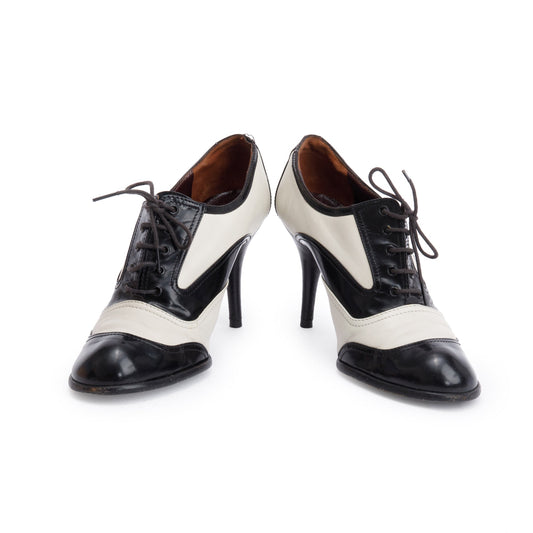 Chanel Black/White Smooth Leather CC Logo Spectator Ankle, Size 37.5