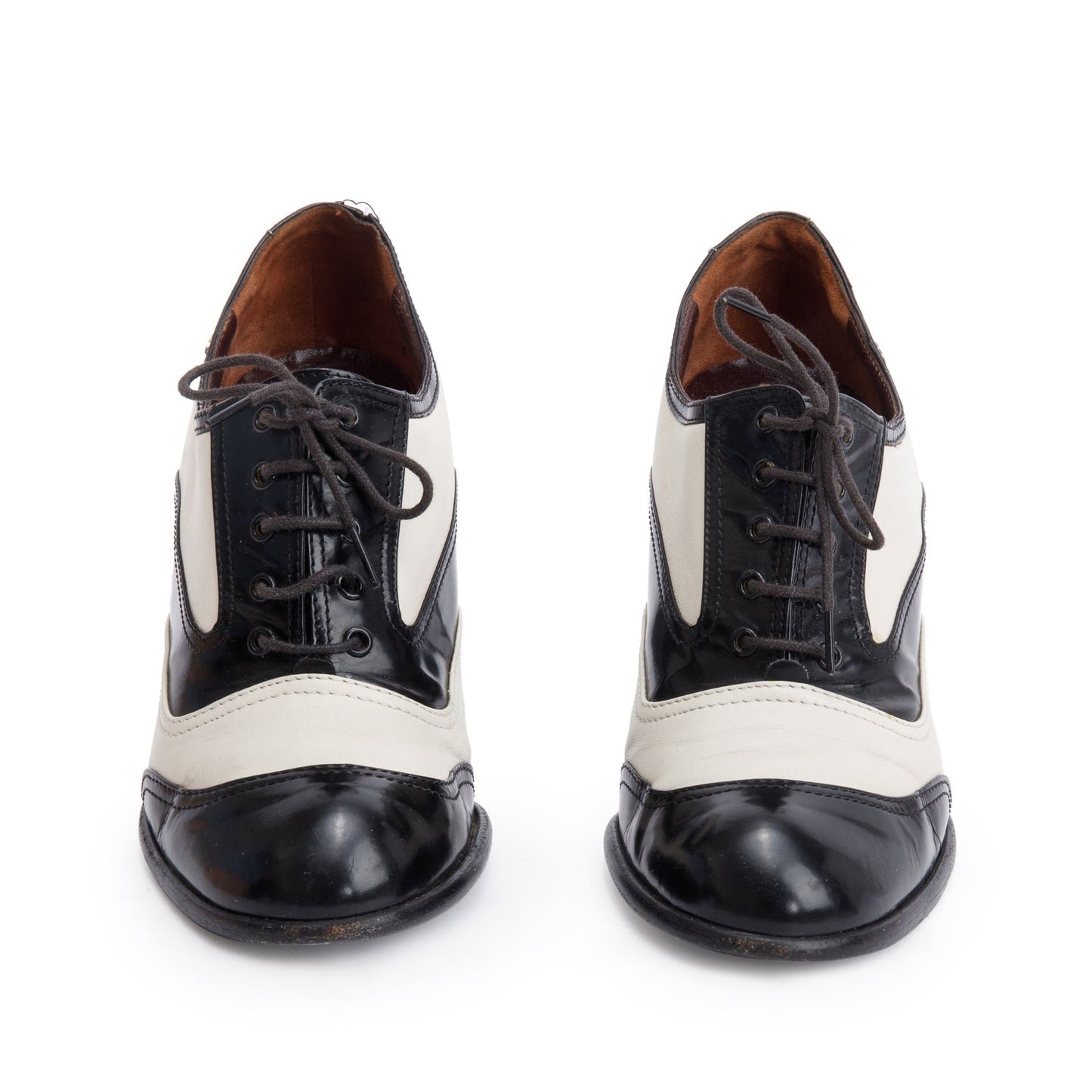 Chanel Black/White Smooth Leather CC Logo Spectator Ankle, Size 37.5