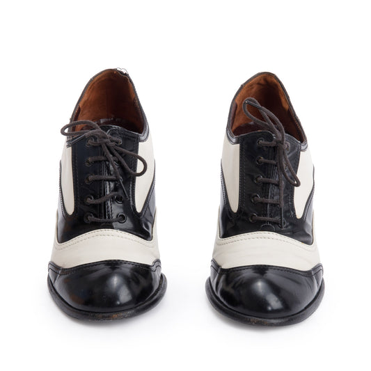 Chanel Black/White Smooth Leather CC Logo Spectator Ankle, Size 37.5