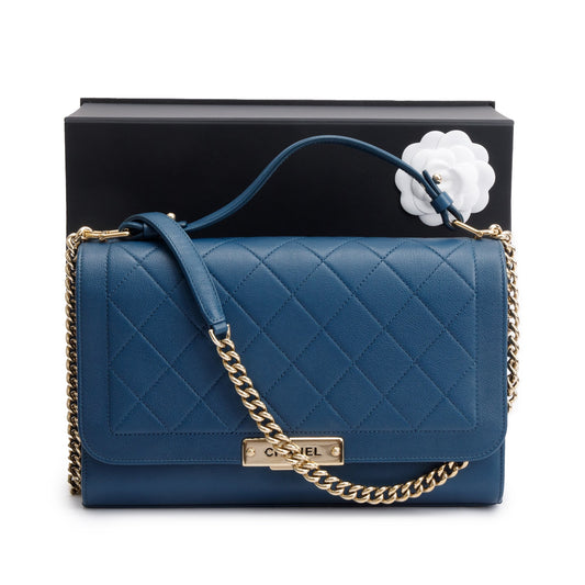 Chanel  Blue Calfskin Leather Large Label Click Flap Bag