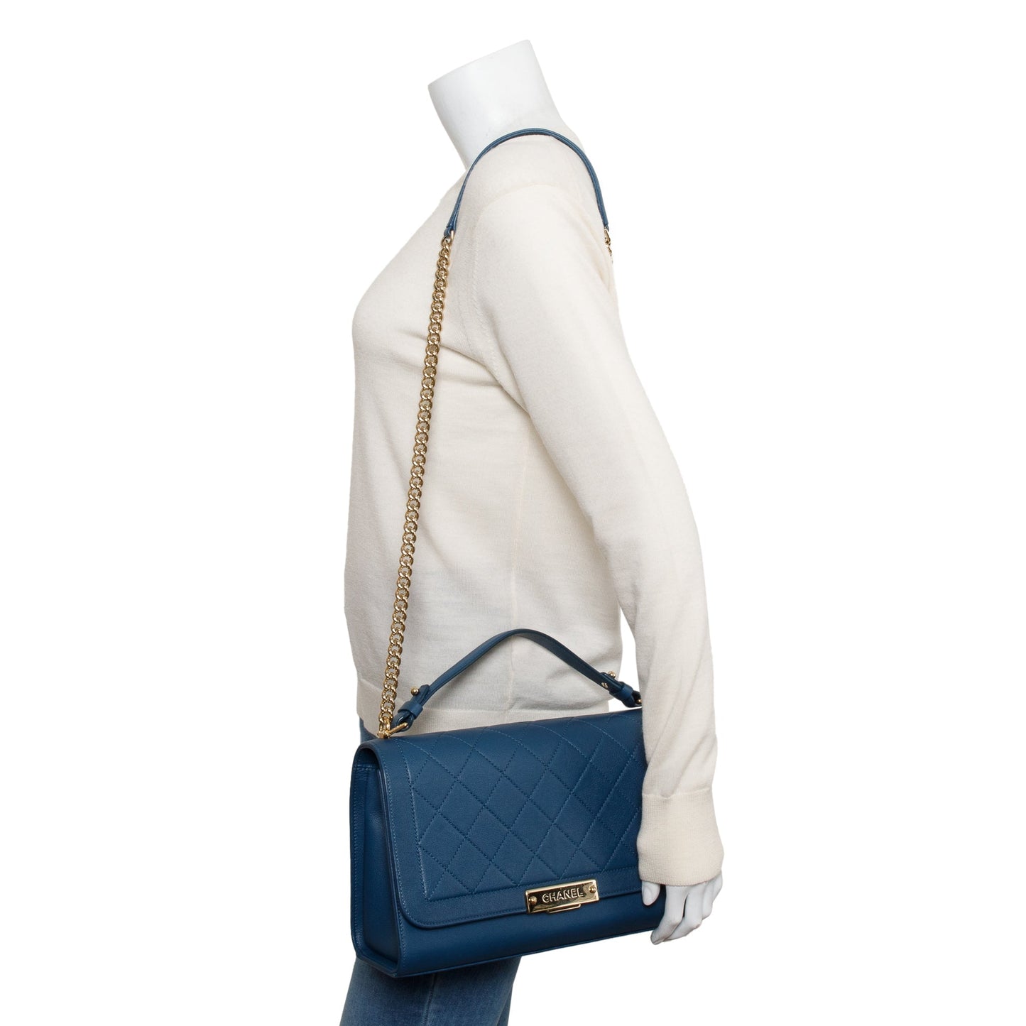 Chanel  Blue Calfskin Leather Large Label Click Flap Bag