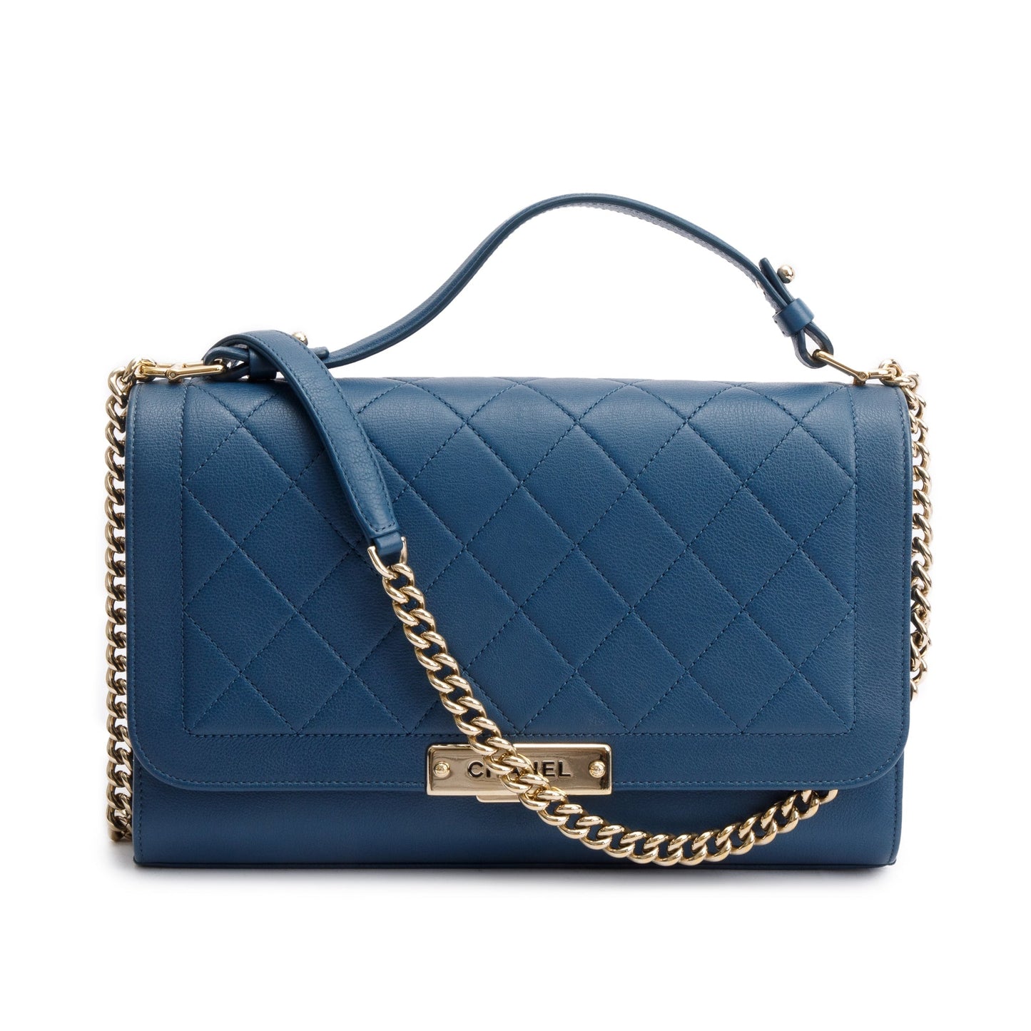 Chanel  Blue Calfskin Leather Large Label Click Flap Bag