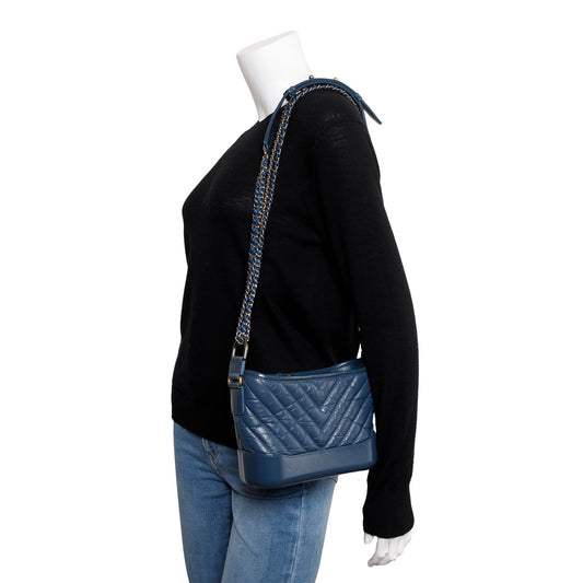 Chanel Blue Calfskin Leather Small Gabrielle Hobo