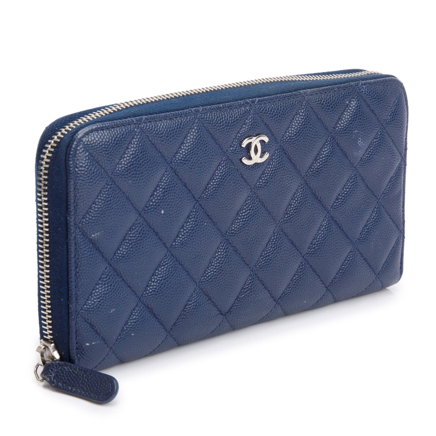Chanel Blue Caviar Classic Large Gusset Zip Around Wallet