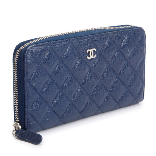 Chanel Blue Caviar Classic Large Gusset Zip Around Wallet