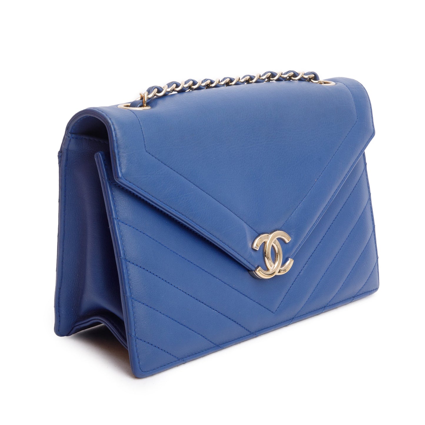 Chanel Blue Chevron Calfskin Leather Coco Envelope Flap Bag