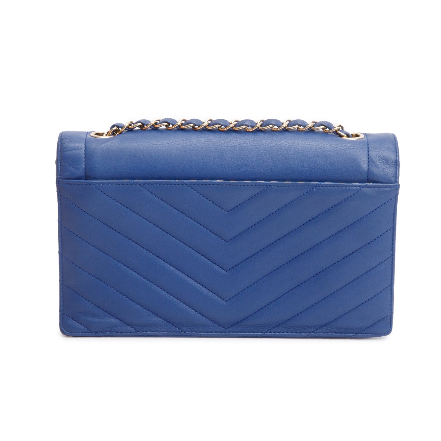Chanel Blue Chevron Calfskin Leather Coco Envelope Flap Bag