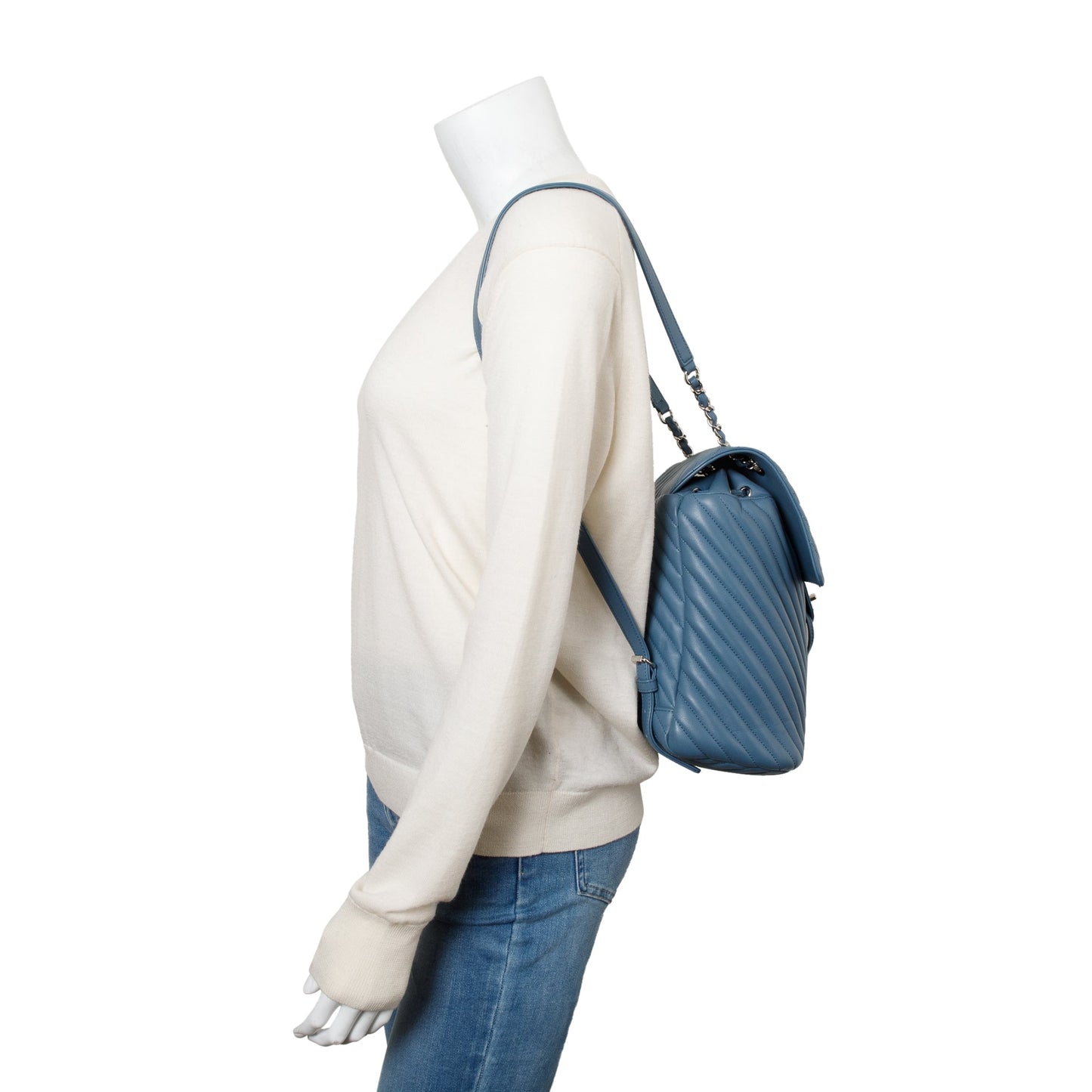 Chanel Blue Chevron Quilted Lambskin Leather Small Urban Spirit Backpack