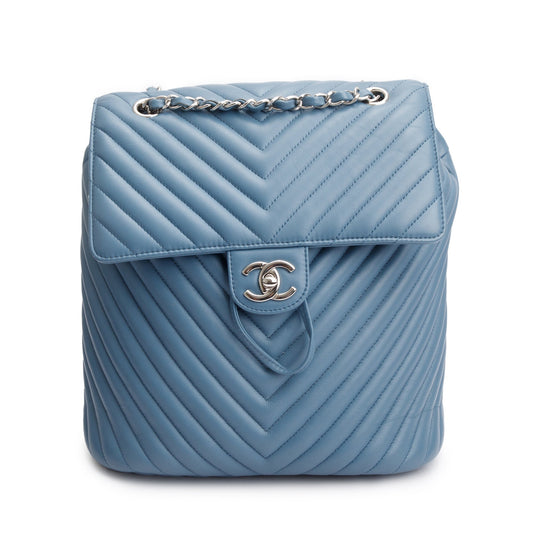Chanel Blue Chevron Quilted Lambskin Leather Small Urban Spirit Backpack