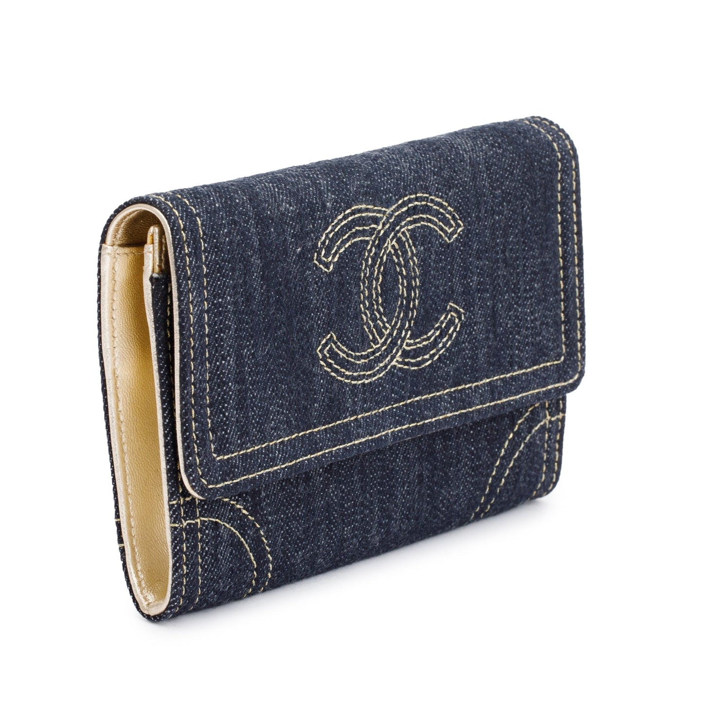 Chanel Blue Denim CC Gusset Flap Wallet