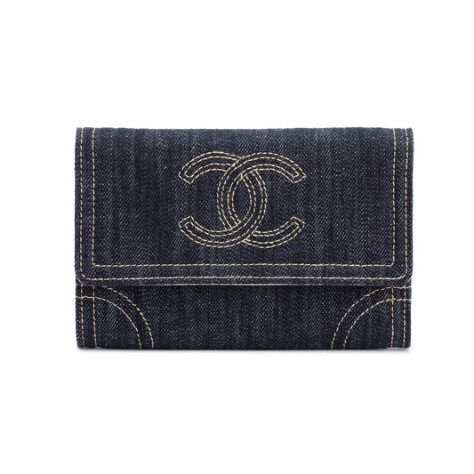 Chanel Blue Denim CC Gusset Flap Wallet