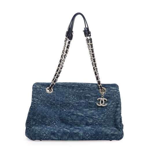 Chanel Blue Denim Camellia Tote Bag