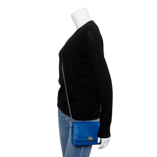 Chanel Blue Lambskin Leather Boy Wallet on Chain