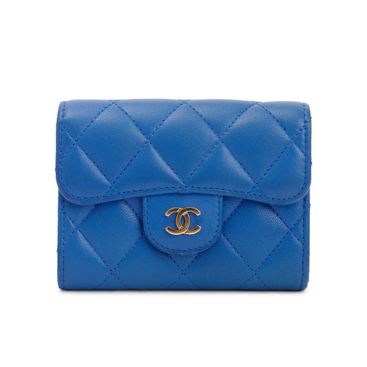 Chanel Blue Lambskin Leather Classic Flap Card Holder