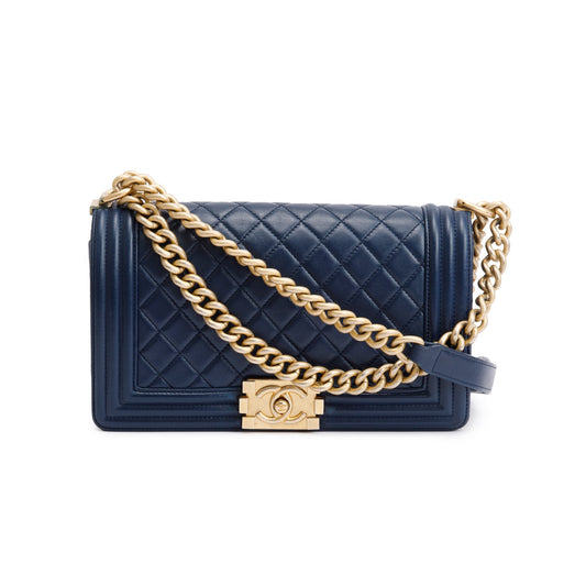 Chanel Blue Lambskin Leather Medium Boy Bag