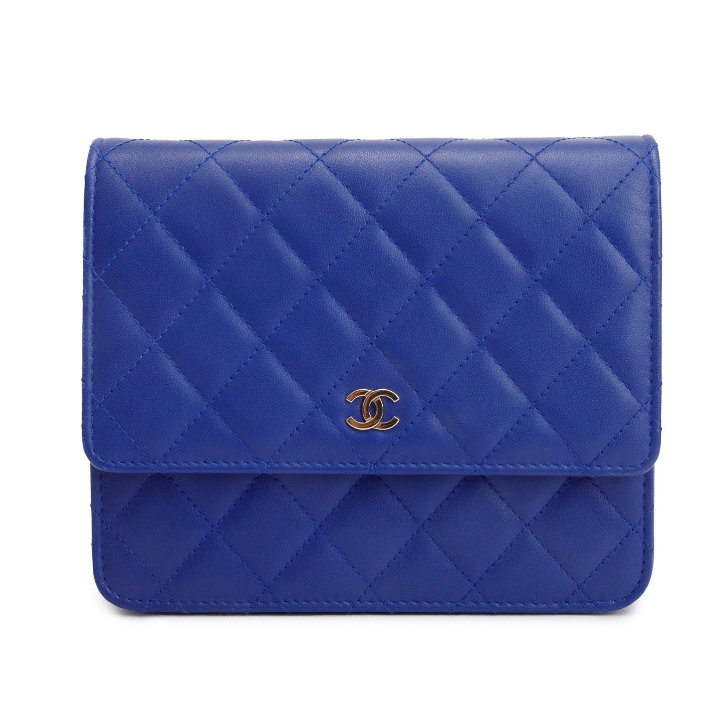 Chanel Blue Lambskin Quilted Square Wallet on Chain
