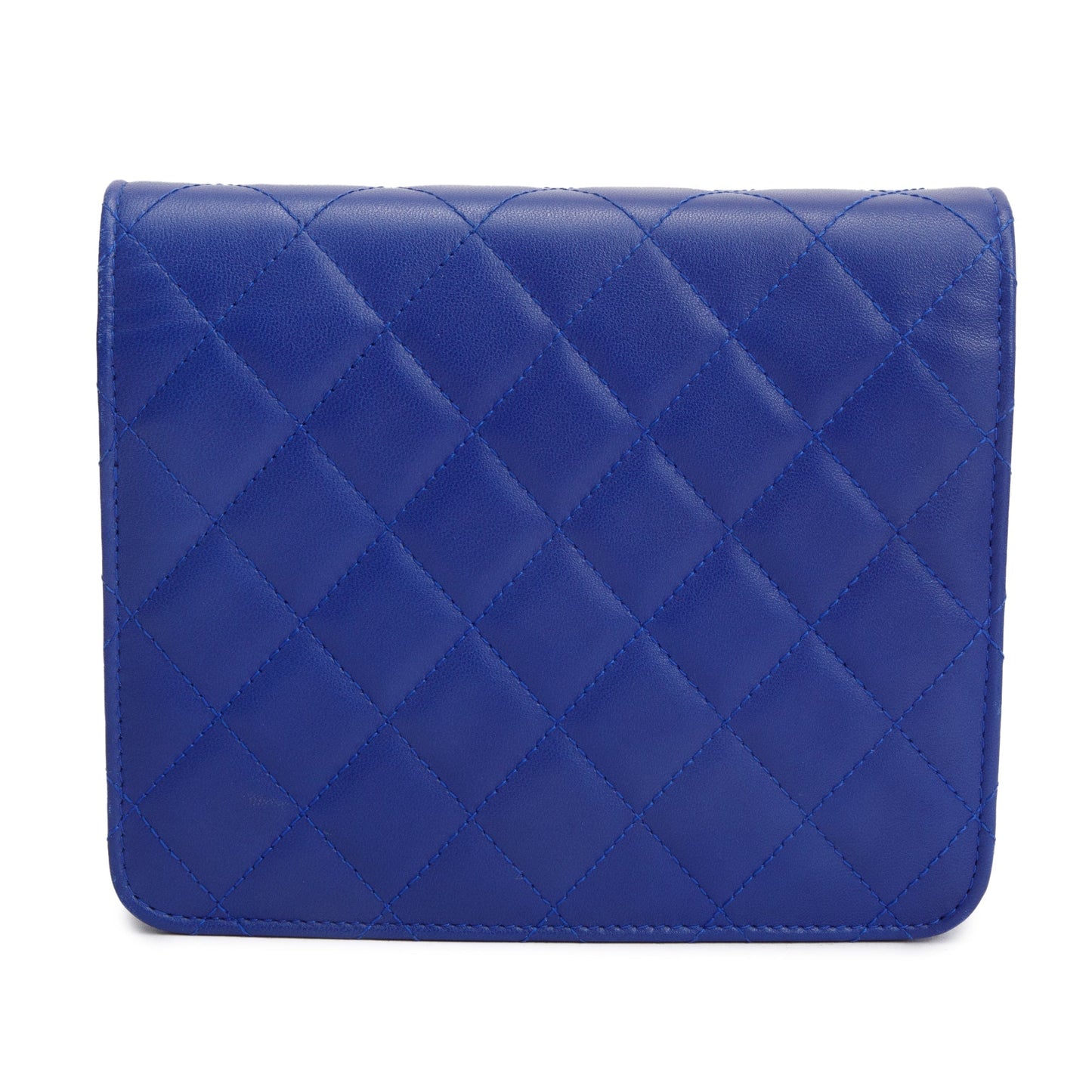 Chanel Blue Lambskin Quilted Square Wallet on Chain